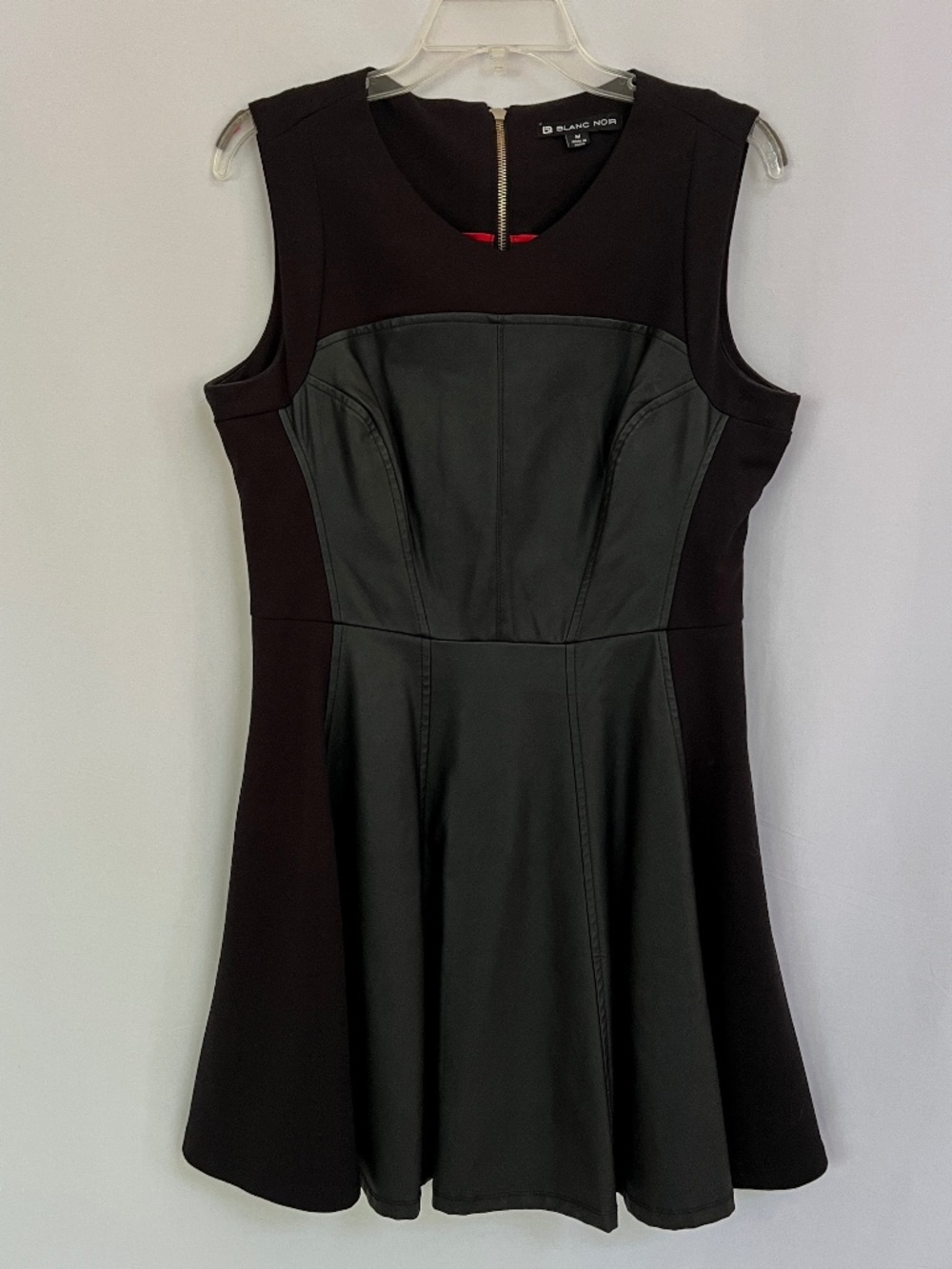 Blanc Noir Faux Leather Knit Fit & Flare Dress Black Size M
